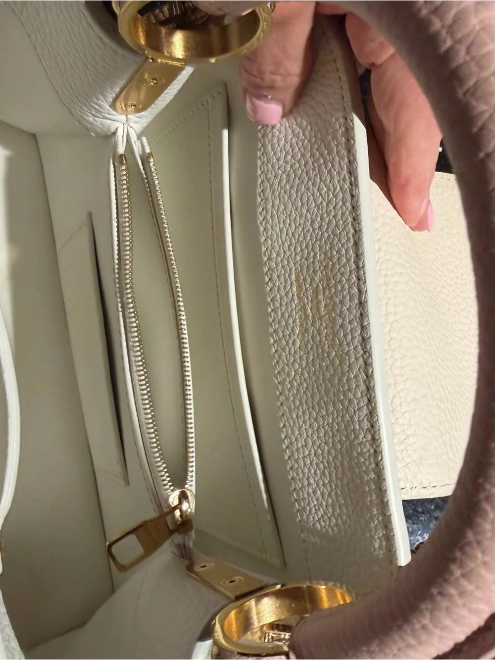 Louis Vuitton White and Pink Capucines Crossbody Bag with Gold Hardware